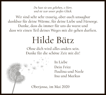 Traueranzeige von Hilde Bätz von HZ