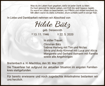 Traueranzeige von Hilde Bätz von HZ