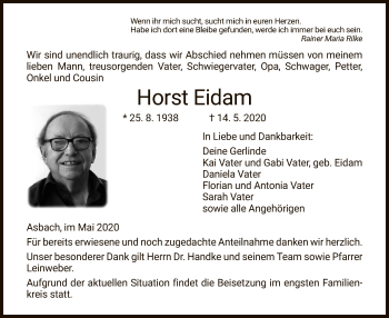 Traueranzeige von Horst Eidam von HZ