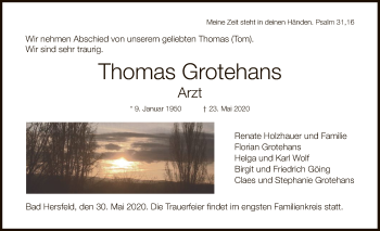 Traueranzeige von Thomas Grotehans von HZ