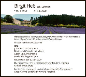 Traueranzeige von Birgit Heß von HZ