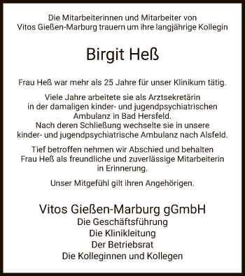 Traueranzeige von Birgit Heß von HZ