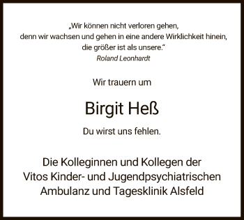 Traueranzeige von Birgit Heß von HZ