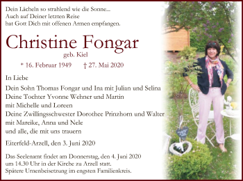 Traueranzeige von Christine Fongar von HZ