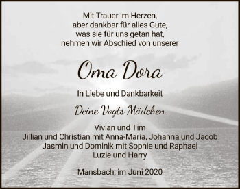 Traueranzeige von Dora  von HZ