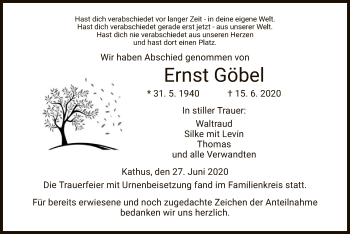 Traueranzeige von Ernst Göbel von HZ