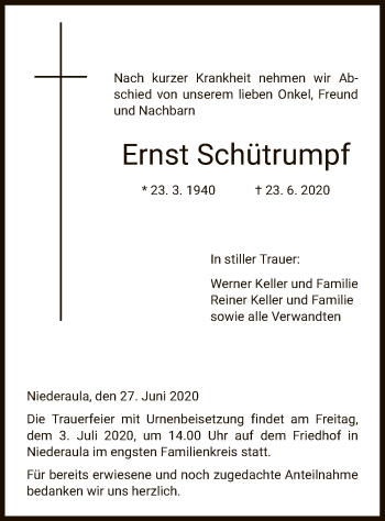 Traueranzeige von Ernst Schütrumpf von HZ
