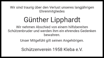 Traueranzeige von Günther Lipphardt von Hersfelder Zeitung