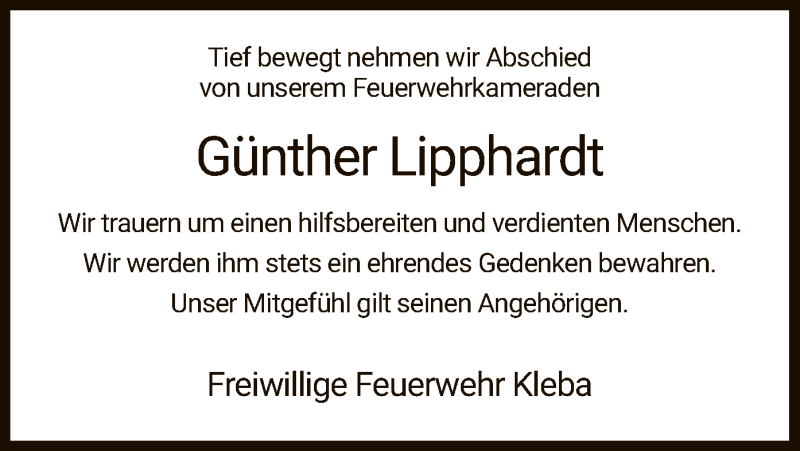  Traueranzeige für Günther Lipphardt vom 27.06.2020 aus HZ