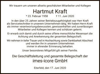 Traueranzeige von Hartmut Kraft von HZ