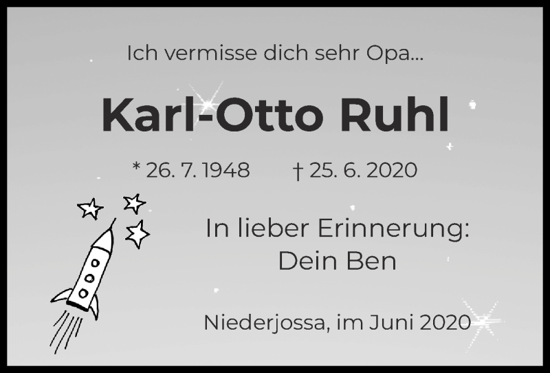  Traueranzeige für Karl-Otto Ruhl vom 30.06.2020 aus Hersfelder Zeitung