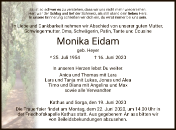 Traueranzeige von Monika Eidam von HZ