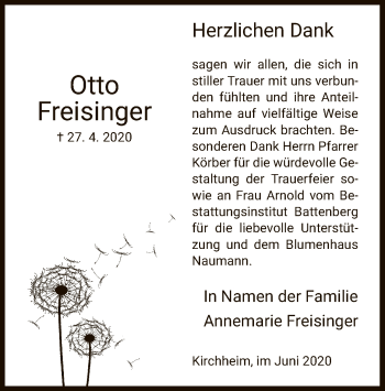 Traueranzeige von Otto Freisinger von HZ