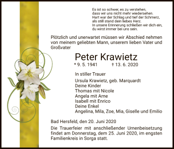 Traueranzeige von Peter Krawietz von HZ
