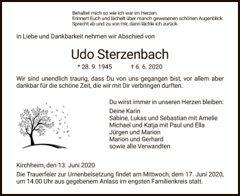 Traueranzeige von Udo Sterzenbach von HZ