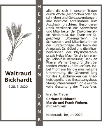 Traueranzeige von Waltraud Bickhardt von HZ