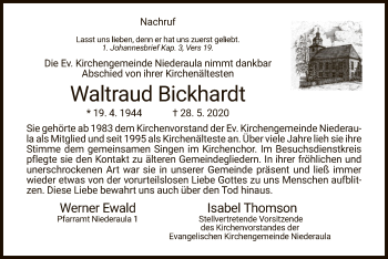 Traueranzeige von Waltraud Bickhardt von HZ