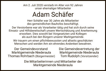 Traueranzeige von Adam Schäfer von HZ