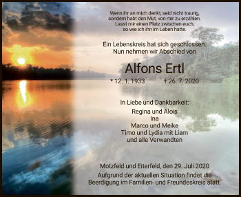 Traueranzeige von Alfons Ertl von HZ