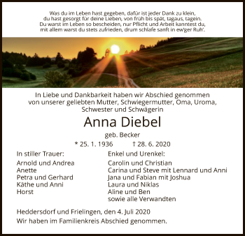 Traueranzeige von Anna Diebel von HZ