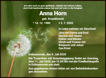 Traueranzeige von Anna Horn von HZ