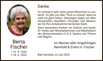 Traueranzeige von Berta Fischer von HZ