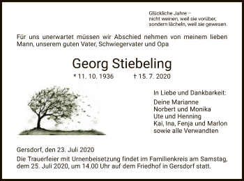 Traueranzeige von Georg Stiebeling von HZ