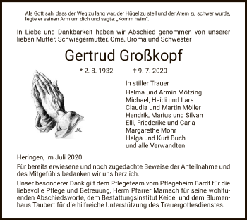 Traueranzeige von Gertrud Großkopf von HZ