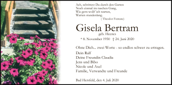 Traueranzeige von Gisela Bertram von HZ