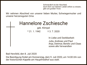 Traueranzeige von Hannelore Zschiesche-anzeige von HZ