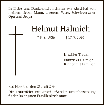 Traueranzeige von Helmut Halmich von HZ
