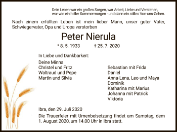 Traueranzeige von Peter Nierula von HZ