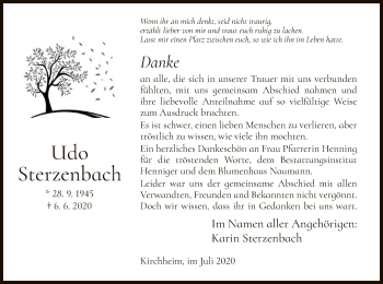 Traueranzeige von Udo Sterzenbach von HZ