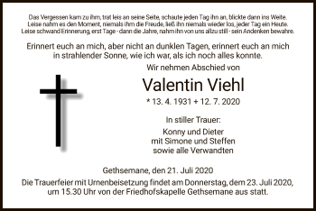 Traueranzeige von Valentin Viehl von HZ