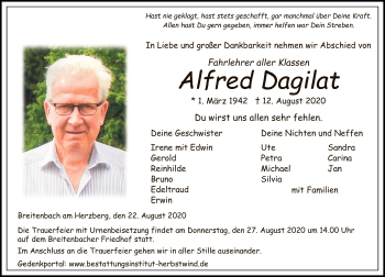 Traueranzeige von Alfred Dagilat von HZ