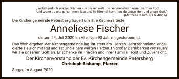 Traueranzeige von Anneliese Fischer von HZ