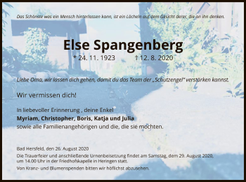 Traueranzeige von Else Spangenberg von HZ