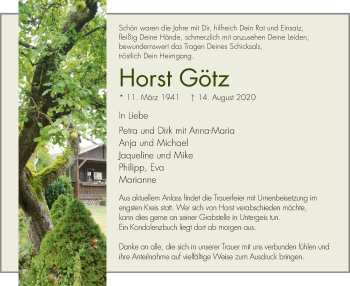 Traueranzeige von Horst Götz von HZ