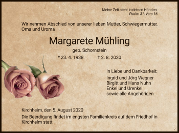 Traueranzeige von Margarete Mühling von HZ