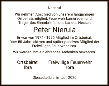 Traueranzeige von Peter Nierula von HZ