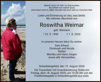 Traueranzeige von Roswitha Weimar von HZ