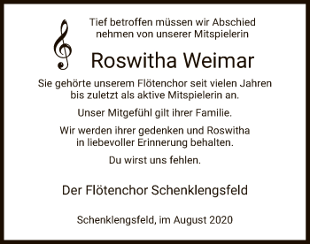 Traueranzeige von Roswitha Weimar von HZ