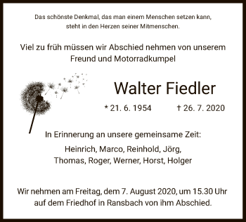 Traueranzeige von Walter Fiedler von HZ