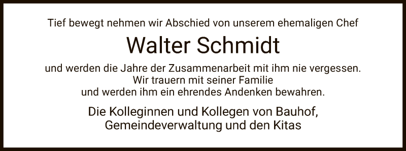  Traueranzeige für Walter Schmidt vom 12.08.2020 aus HZ