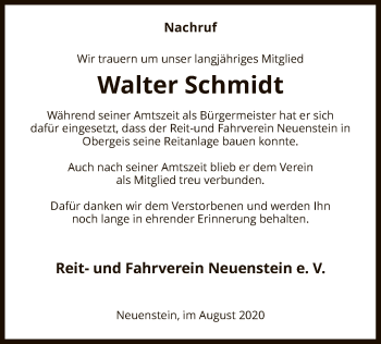 Traueranzeige von Walter Schmidt von HZ