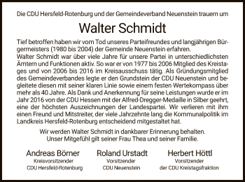 Traueranzeige von Walter Schmidt von HZ