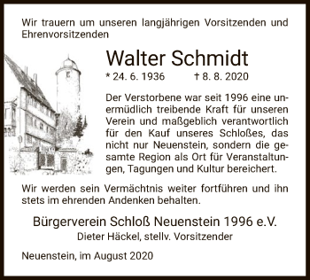 Traueranzeige von Walter Schmidt von HZ