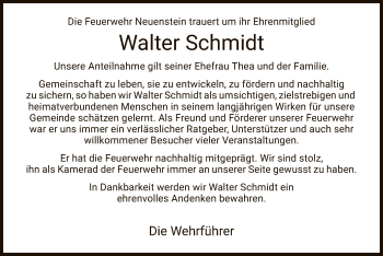 Traueranzeige von Walter Schmidt von HZ