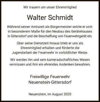 Traueranzeige von Walter Schmidt von HZ