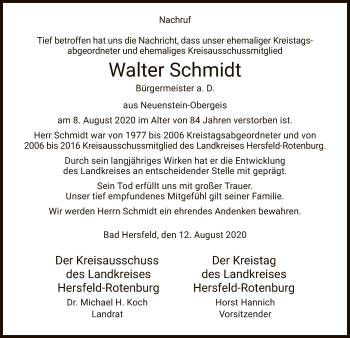 Traueranzeige von Walter Schmidt von HZ